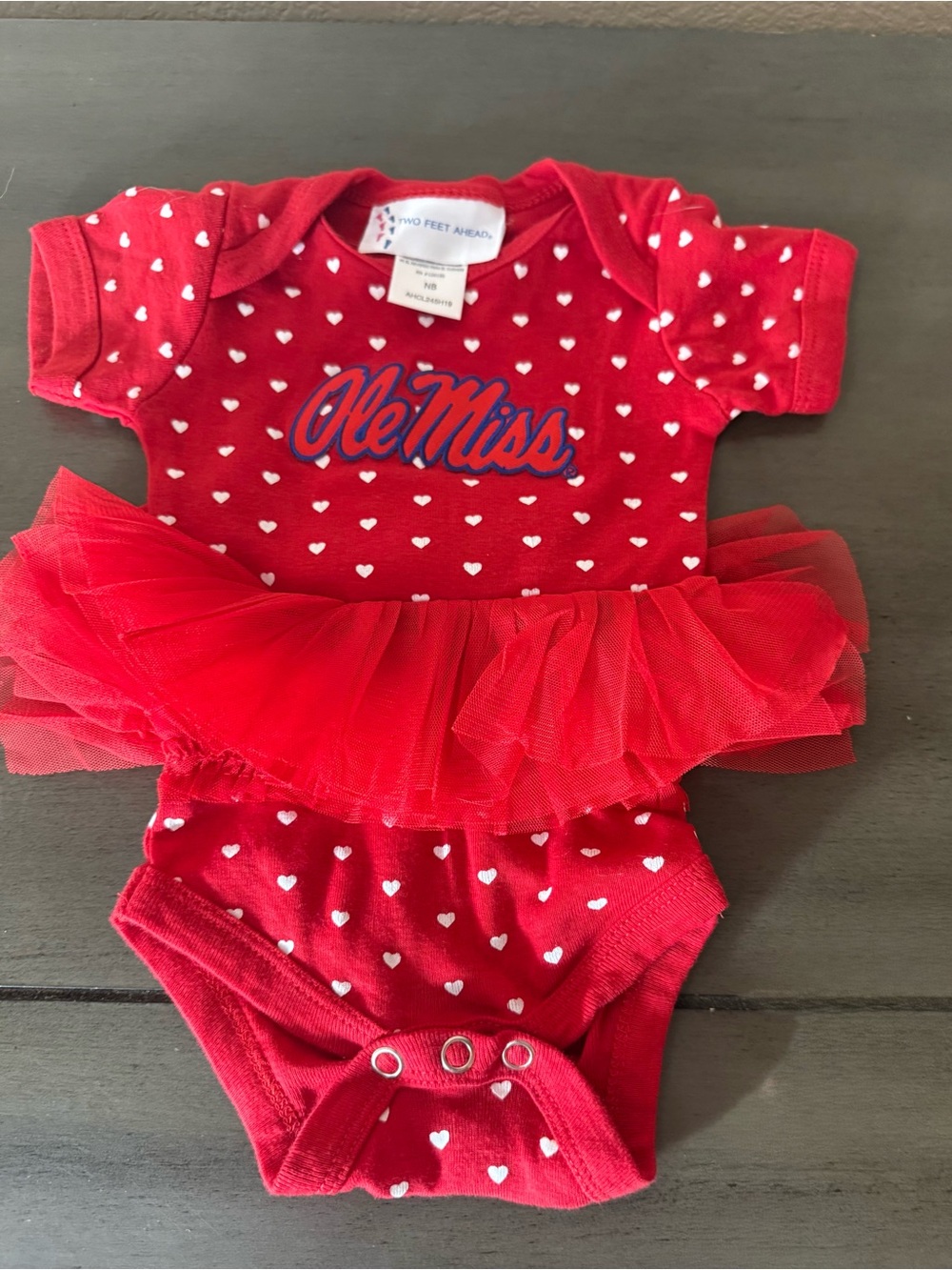 Ole Miss Rebels Newborn NB Red Heart Tutu Bodysuit Two Feet Ahead